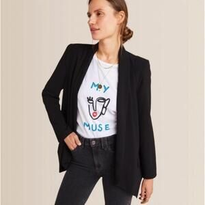 Cartonnier by Anthropologie Black Open Front Cascade Blazer - Size - Large